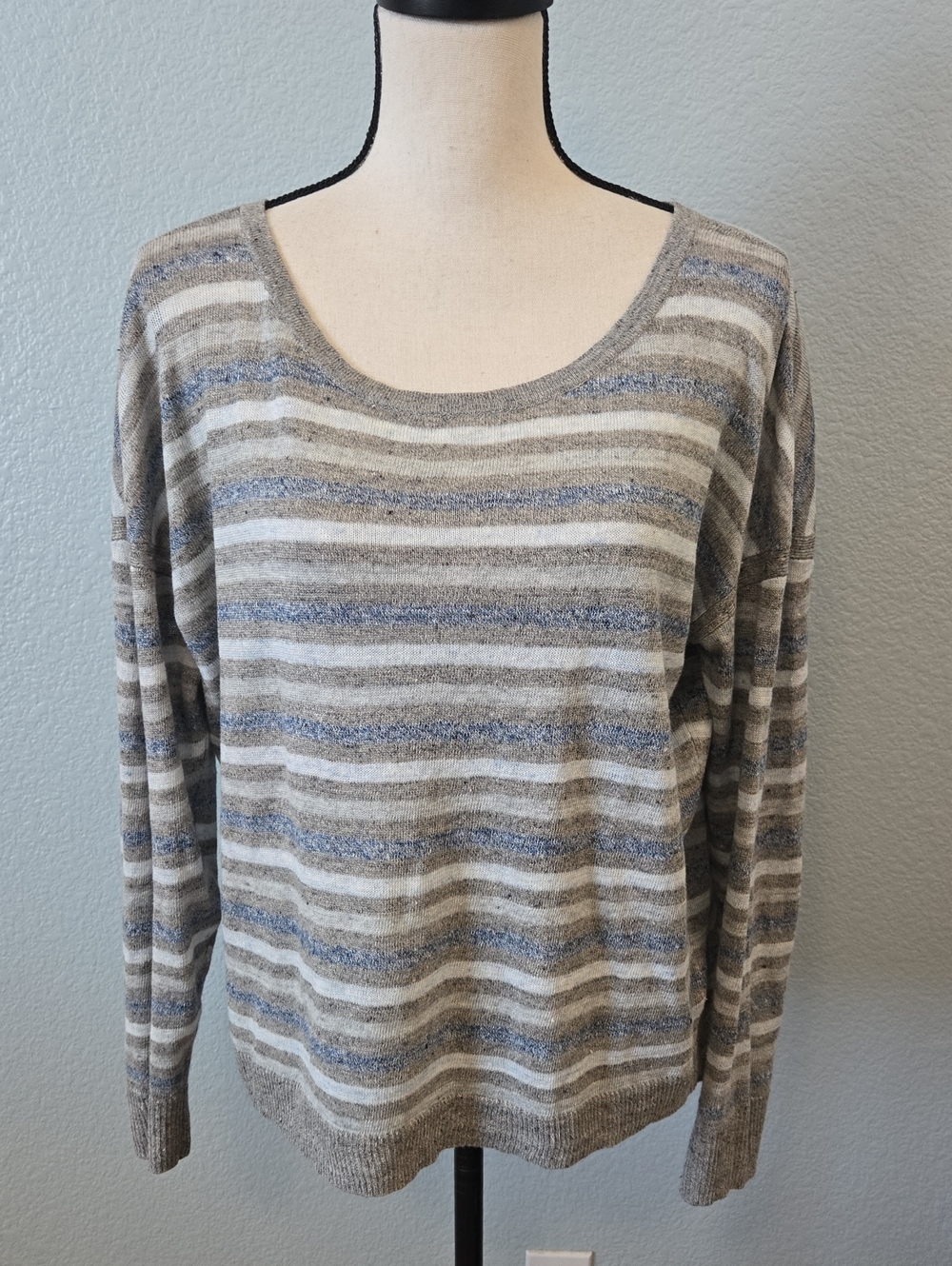 Rag & Bone Classic Striped Scoop Neck Women's Sweater Gray & Blue Sz Large